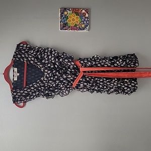 Emmelee Dress Bird Waterfall Ruffle Tie Waist, sz M